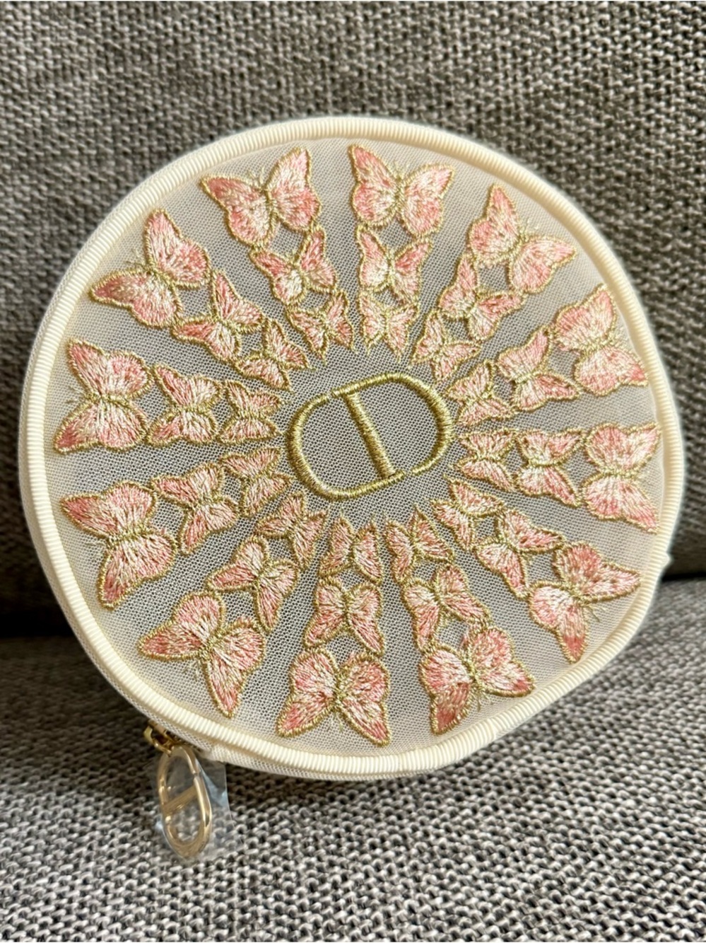 Dior Beauty Mother’s Day Embroidered Butterflies Round Pouch Makeup Bag New